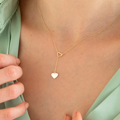 14k Solid Gold Double Heart Necklace for Women