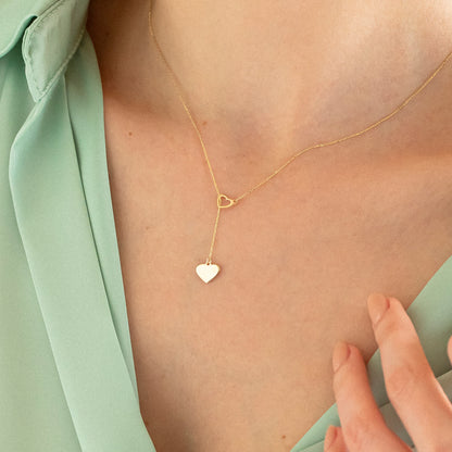 14k Solid Gold Double Heart Necklace for Women
