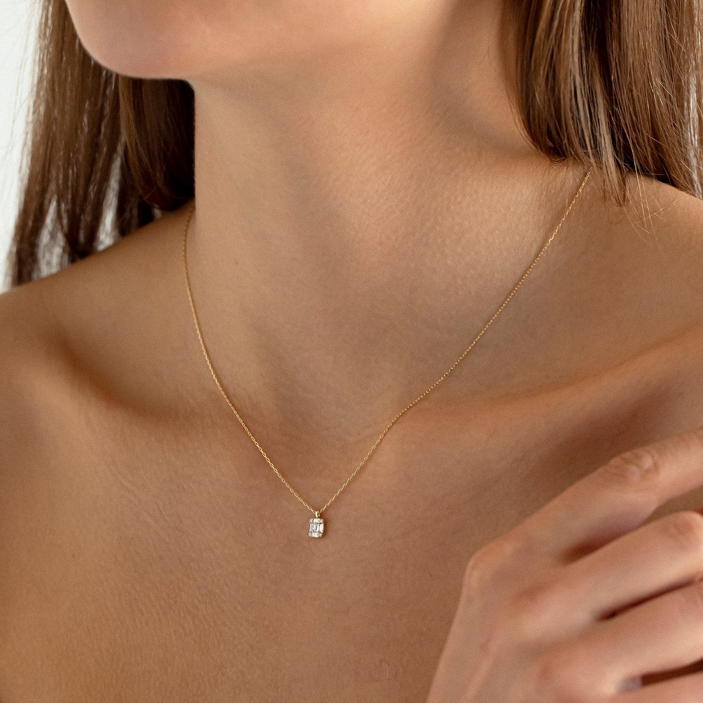 0.16 CT Diamond Baguette Cut Necklace for Women