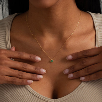 Diamond Halo Emerald Necklace in 14k Solid Gold