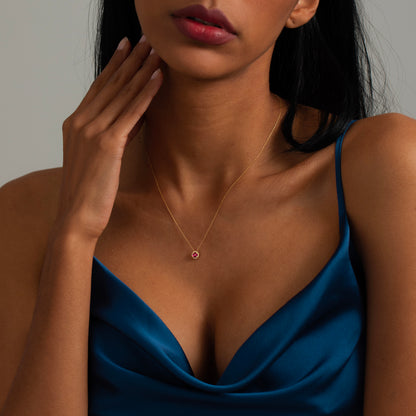 Diamond Halo Ruby Necklace in 14k Solid Gold