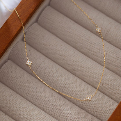 Diamond Flower Station Necklace in 14k Gold