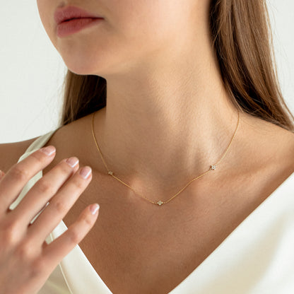 Diamond Flower Station Necklace in 14k Gold