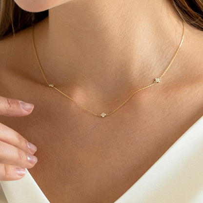 Diamond Flower Station Necklace in 14k Gold