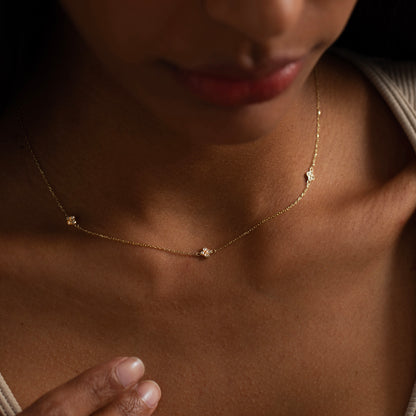 Diamond Flower Station Necklace in 14k Gold