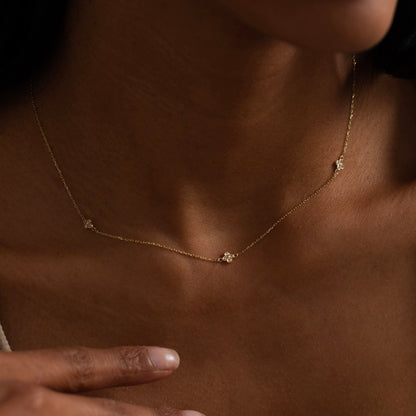 Diamond Flower Station Necklace in 14k Gold