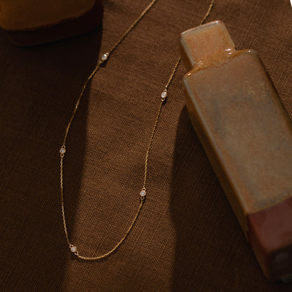Bezel Diamond Station Necklace in 14k Solid Gold