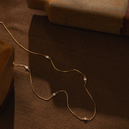 Bezel Diamond Station Necklace in 14k Solid Gold