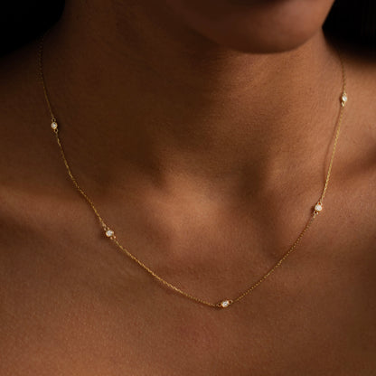 Bezel Diamond Station Necklace in 14k Solid Gold