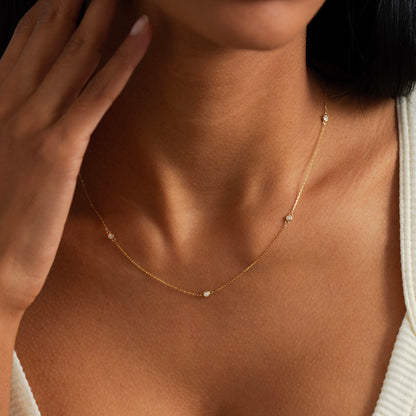 Bezel Diamond Station Necklace in 14k Solid Gold