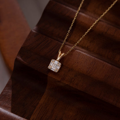 0.18 Ct Diamond Baguette 14k Solid Gold Necklace