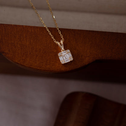 0.18 Ct Diamond Baguette 14k Solid Gold Necklace
