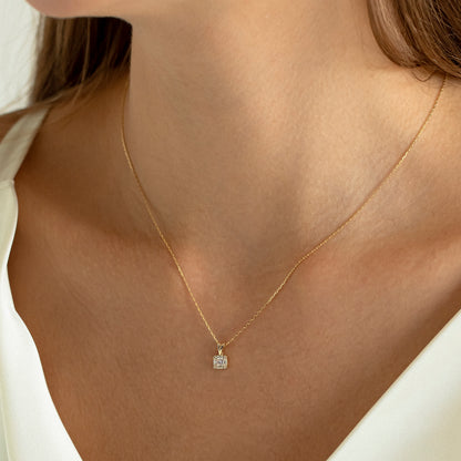 0.18 Ct Diamond Baguette 14k Solid Gold Necklace