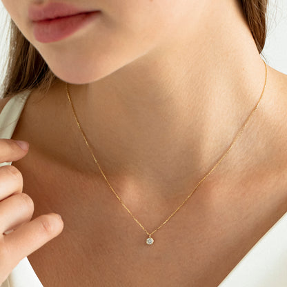 Solitaire Diamond Halo Necklace in 14k Solid Gold