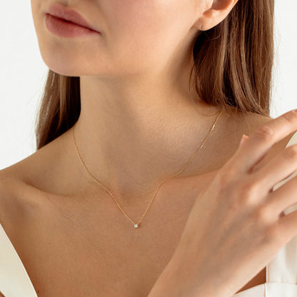 0.20 Ct Diamond Solitaire Necklace in 14k Solid Gold