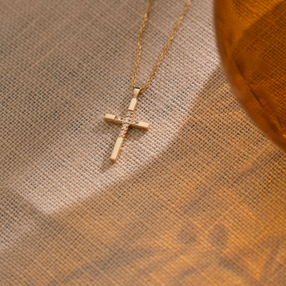 Diamond Cross Necklace 14k Solid Gold