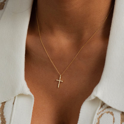 Diamond Cross Necklace 14k Solid Gold