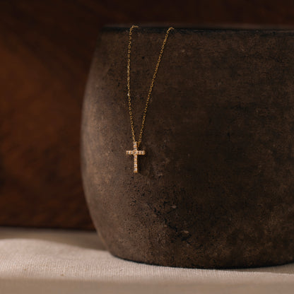 14k Gold Diamond Cross Necklace for Women