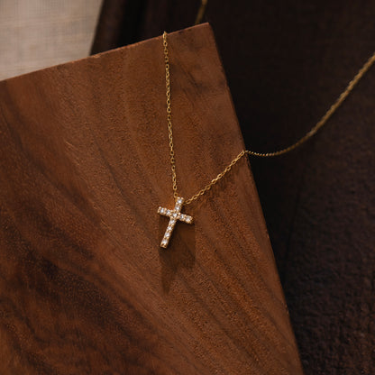 14k Gold Diamond Cross Necklace for Women