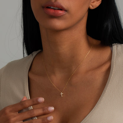 14k Gold Diamond Cross Necklace for Women