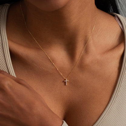 14k Gold Diamond Cross Necklace for Women