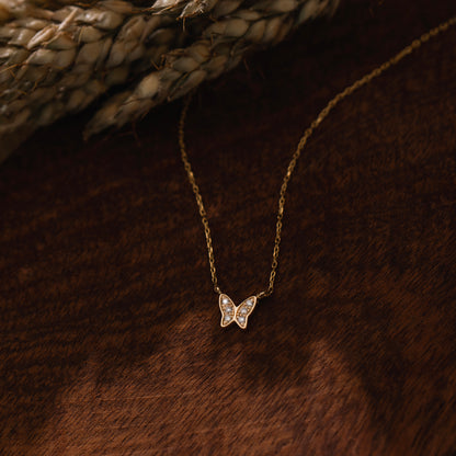 14k Solid Gold Diamond Butterfly Necklace for Women