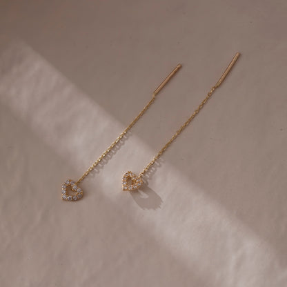 Heart Threader Earrings in 14k Solid Gold