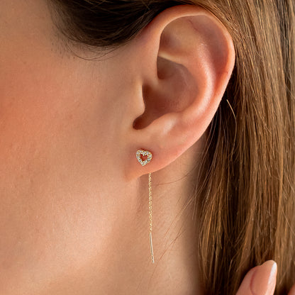 Heart Threader Earrings in 14k Solid Gold