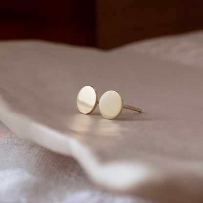 Disc Stud Earrings in 14k Solid Gold For Women