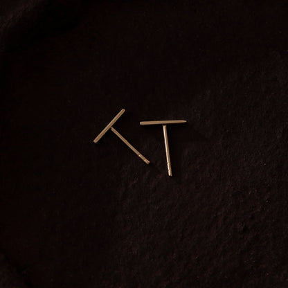 14k Solid Gold Bar Stud Earrings For Women