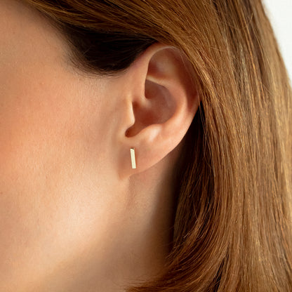14k Solid Gold Bar Stud Earrings For Women