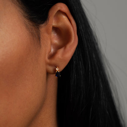 Diamond Sapphire Teardrop Stud Earrings in 14k Solid Gold