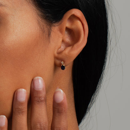 Diamond Sapphire Teardrop Stud Earrings in 14k Solid Gold