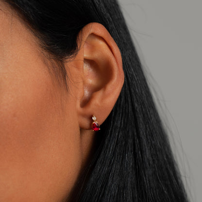 Diamond Ruby Teardrop Stud Earrings in 14k Solid Gold