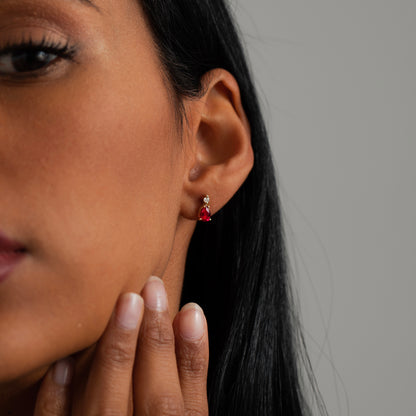 Diamond Ruby Teardrop Stud Earrings in 14k Solid Gold