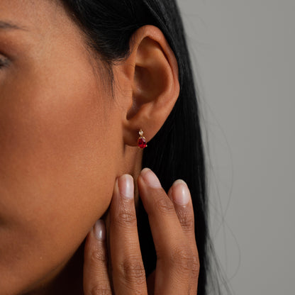 Diamond Ruby Teardrop Stud Earrings in 14k Solid Gold