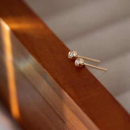 Diamond Solitaire Stud Earrings in 14k Solid Gold