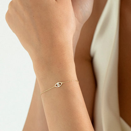 Diamond Evil Eye Bracelet in 14k Solid Gold for Women