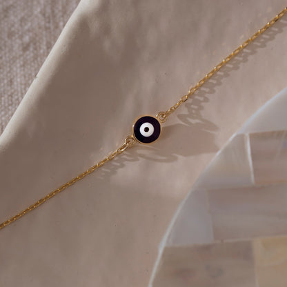 Navy Blue Evil Eye Bracelet in 14k Solid Gold For Women