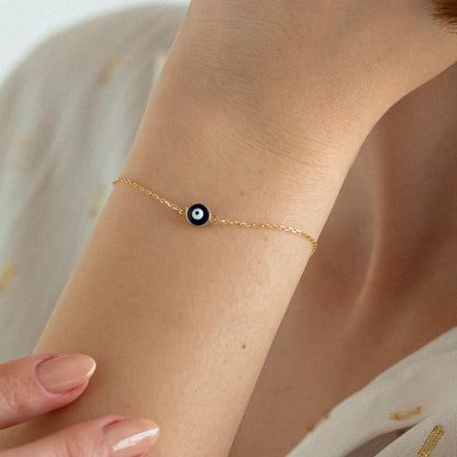 Navy Blue Evil Eye Bracelet in 14k Solid Gold For Women