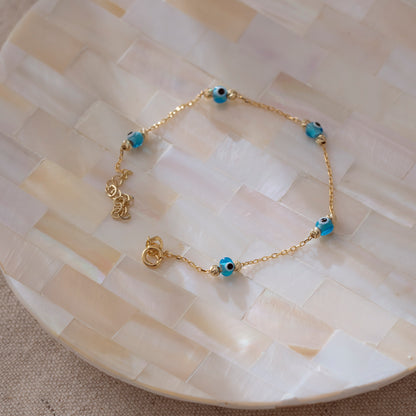 Evil Eye Station Bracelet in 14k Solid Gold For Women