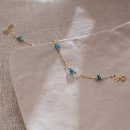 Evil Eye Station Bracelet in 14k Solid Gold For Women