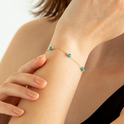 Evil Eye Station Bracelet in 14k Solid Gold For Women