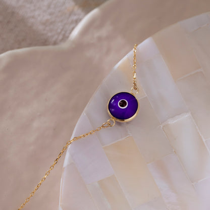 Navy Blue Evil Eye Bracelet in 14k Solid Gold For Women