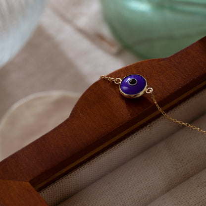 Navy Blue Evil Eye Bracelet in 14k Solid Gold For Women