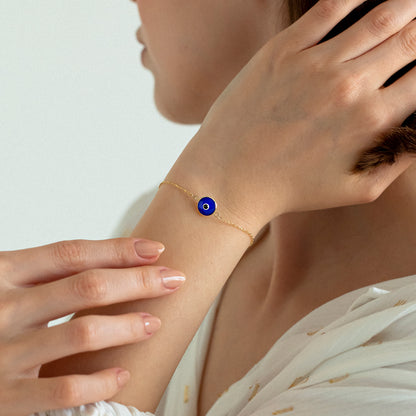 Navy Blue Evil Eye Bracelet in 14k Solid Gold For Women