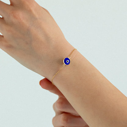 Navy Blue Evil Eye Bracelet in 14k Solid Gold For Women