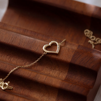 Diamond Mini Heart Bracelet in 14k Solid Gold for Women