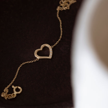 Diamond Mini Heart Bracelet in 14k Solid Gold for Women