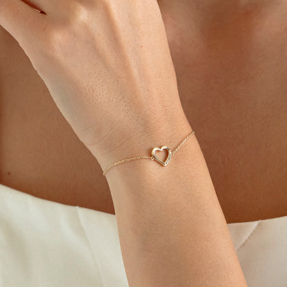 Diamond Mini Heart Bracelet in 14k Solid Gold for Women